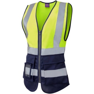 Leo Workwear WL11-Y/N Lynmouth ISO 20471 CLASS 1*Ladies Superior Hi Vis Waistcoat Yellow/Navy